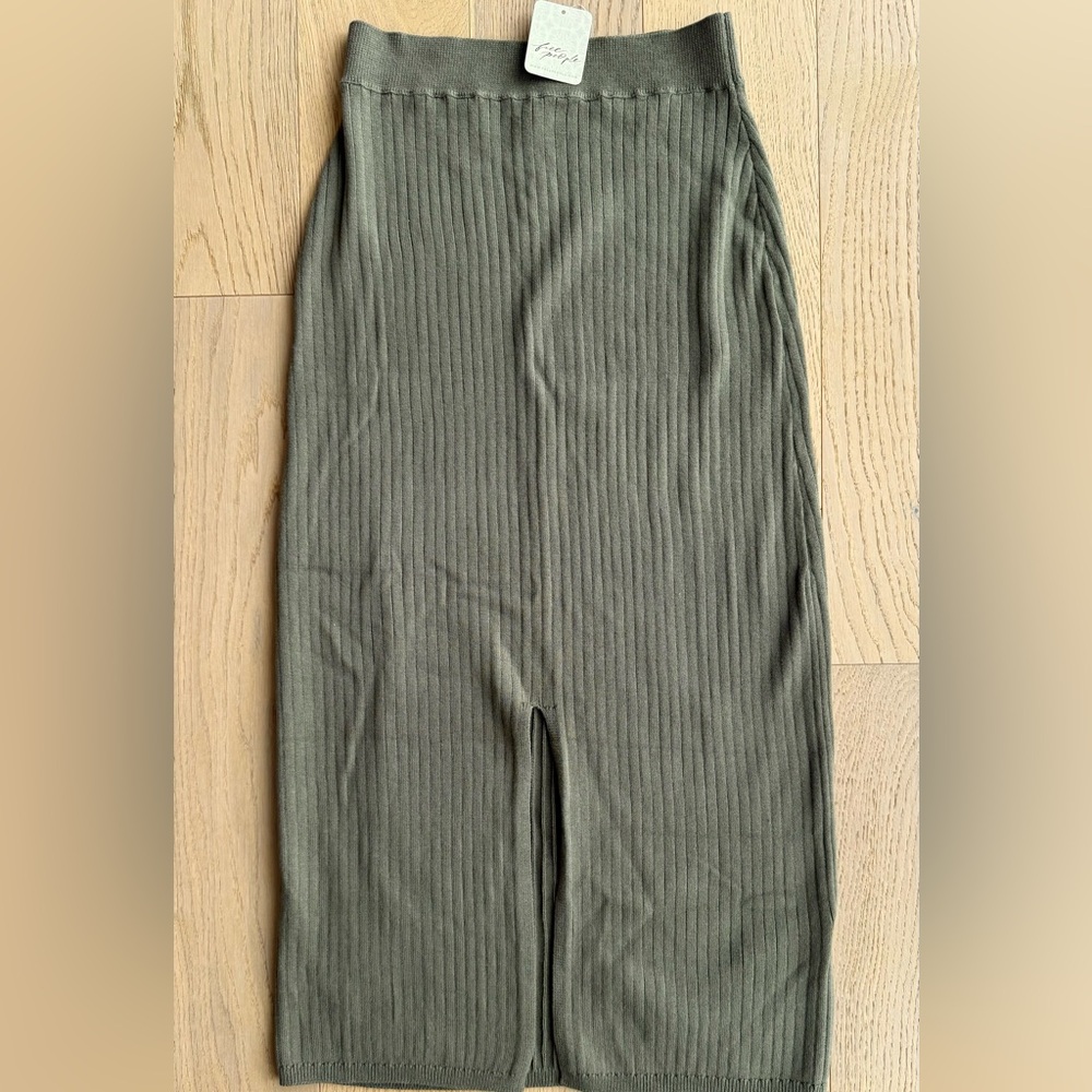 NWT Free People Ribbed Olive Green Midi Skirt